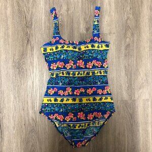 Vintage Talbots Women's Size 12 One Piece Bathing Suit 90s High Cut Swimsuit